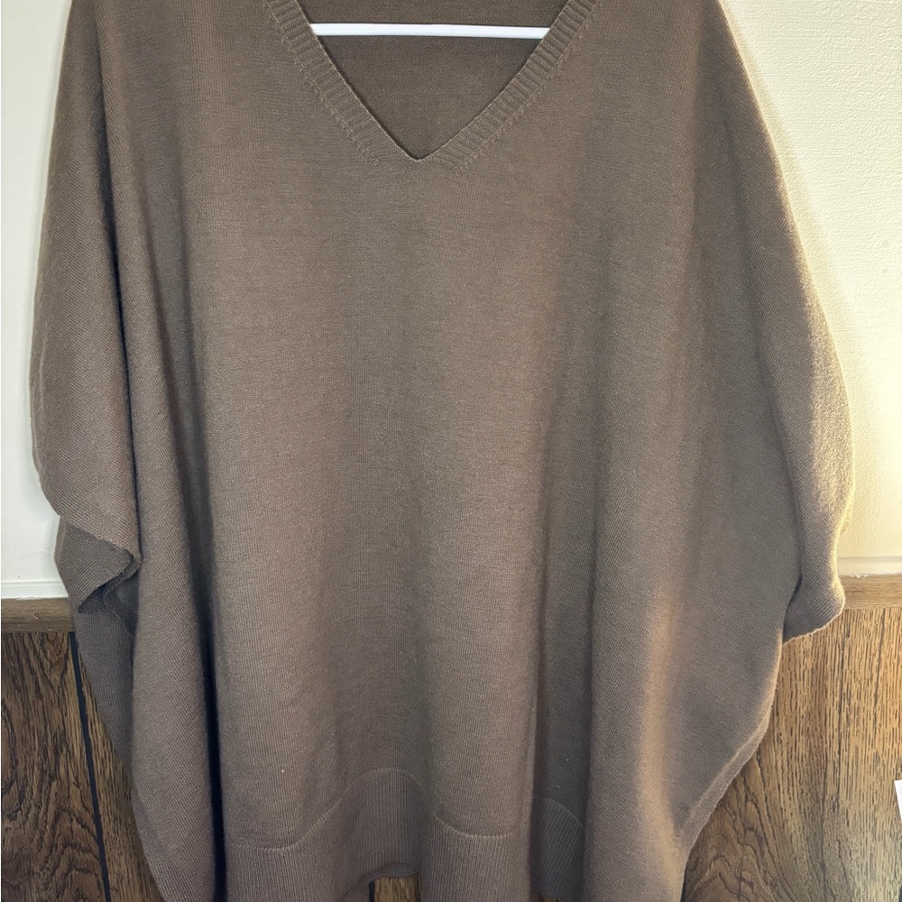 Brown V-Neck Poncho Sweater